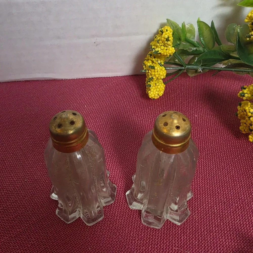 VINTAGE F.B. Roger Salt and Pepper Shakers Crystal Gold Plated Japan 1950's